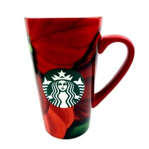 Starbucks Tall Mug Coffee Cup 2020 Holiday Red Poinsettia  16oz Ceramic